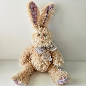 Ganz Pitter Patter Plush Bunny HE11210 – Tan Easter Rabbit – Plaid Bow